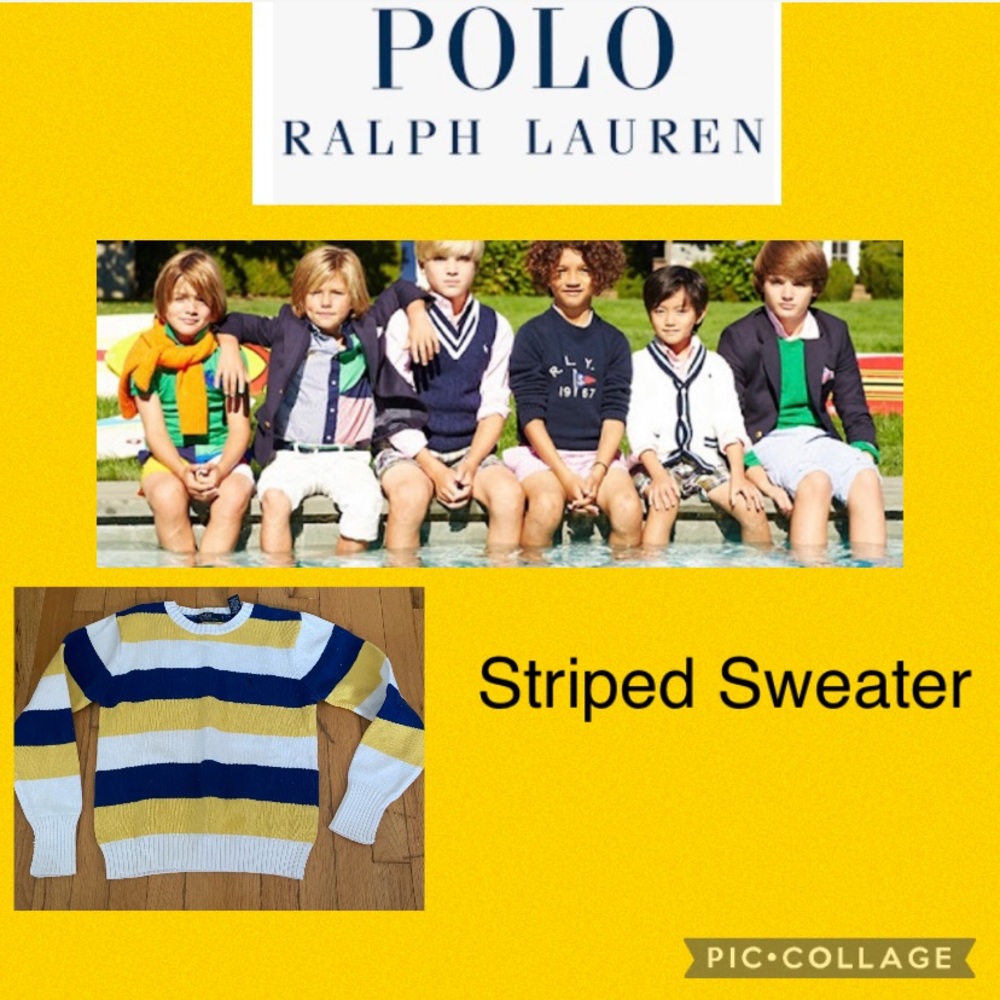 Polo Classic Boys Striped Cotton Sweeter with logo on front Size 7
